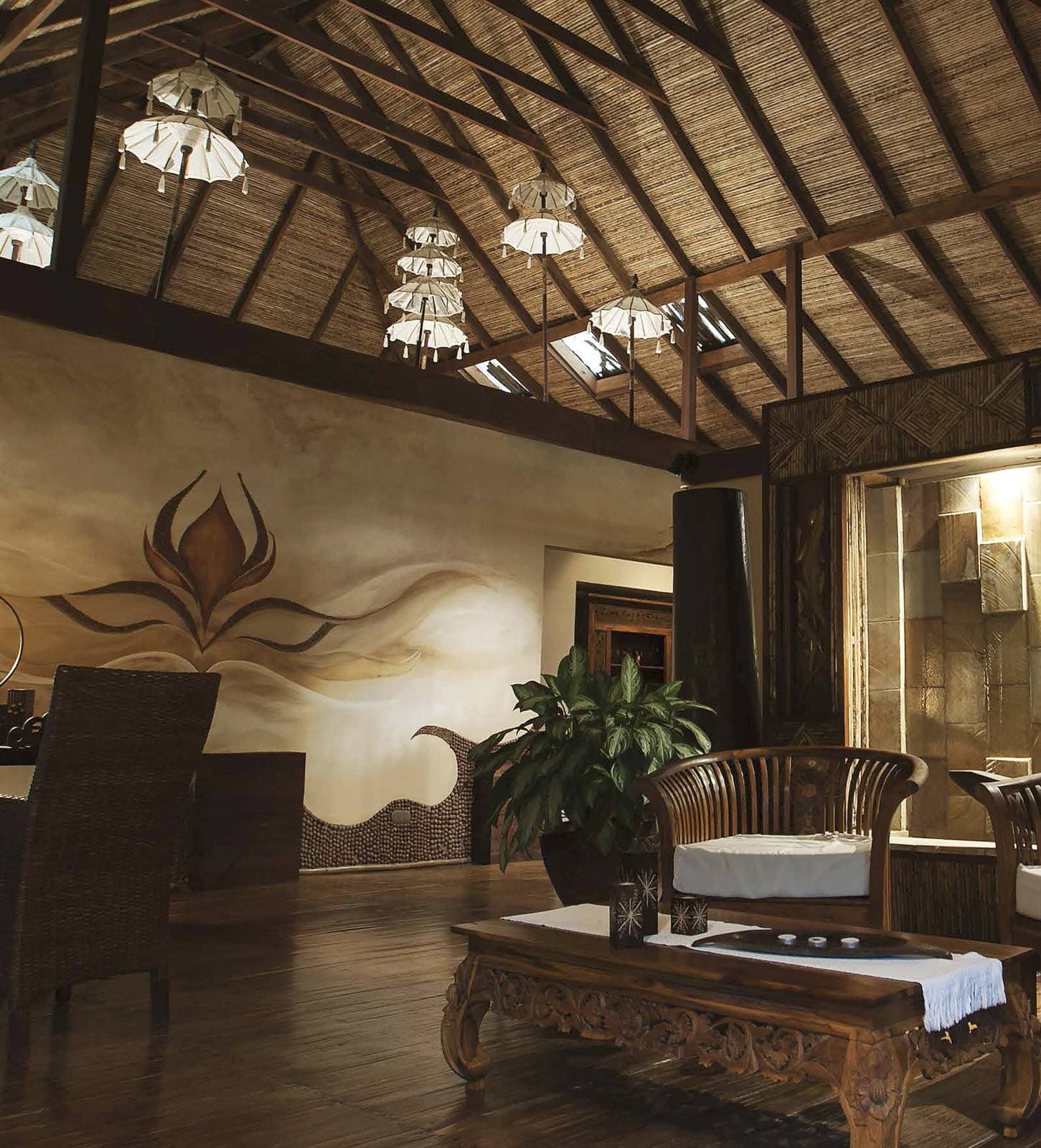 Lounge with lotus mural